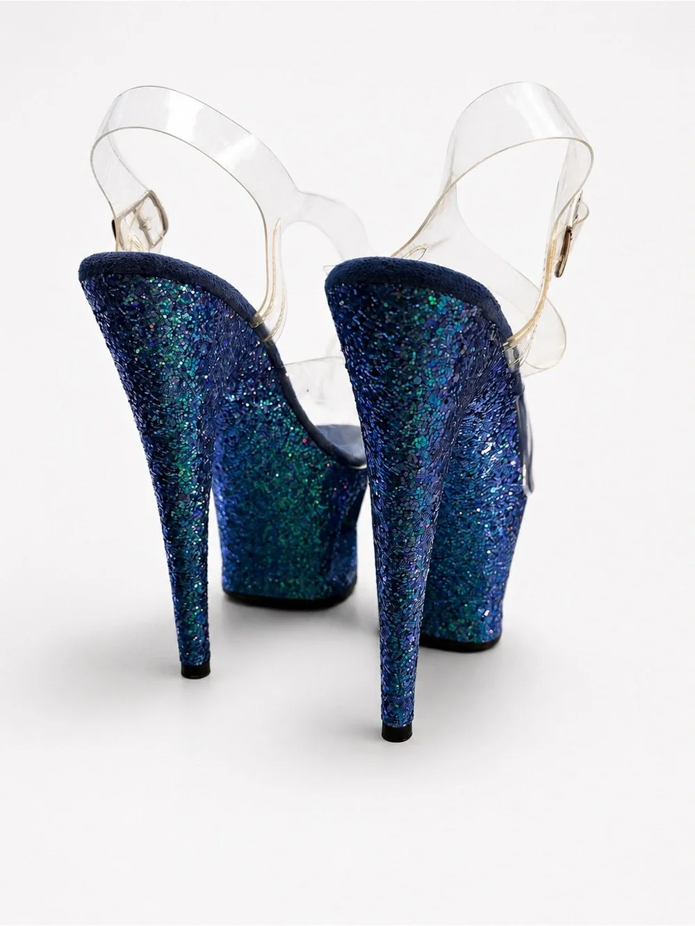 Pleaser Blue Glitter Platform Slingback Heels